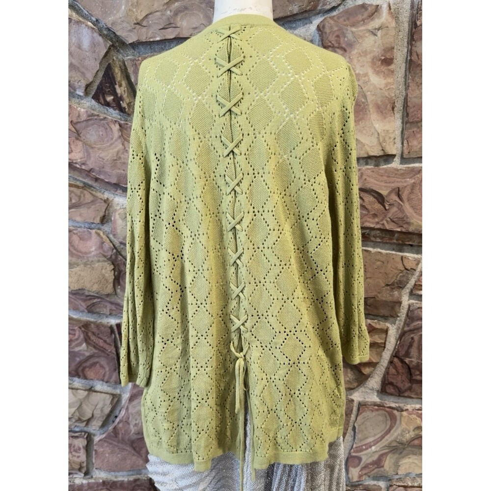 August Silk Size M  Pistachio Sweater Cardigan criss cross back cottage casual - Picture 5 of 11